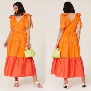 Color Me Courtney Louise Orange Peach Color Block Tiered Maxi Dress Spring